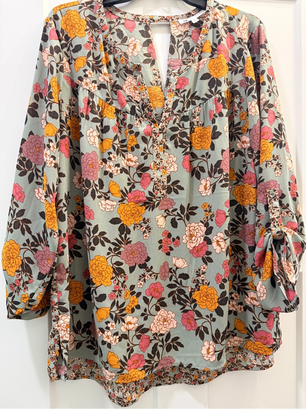 Women's Sage Green Floral Tunic Blouse